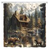 Rustic Bear Shower Curtain Farmhouse Cabin Hunting Wildlife Mountain Stream