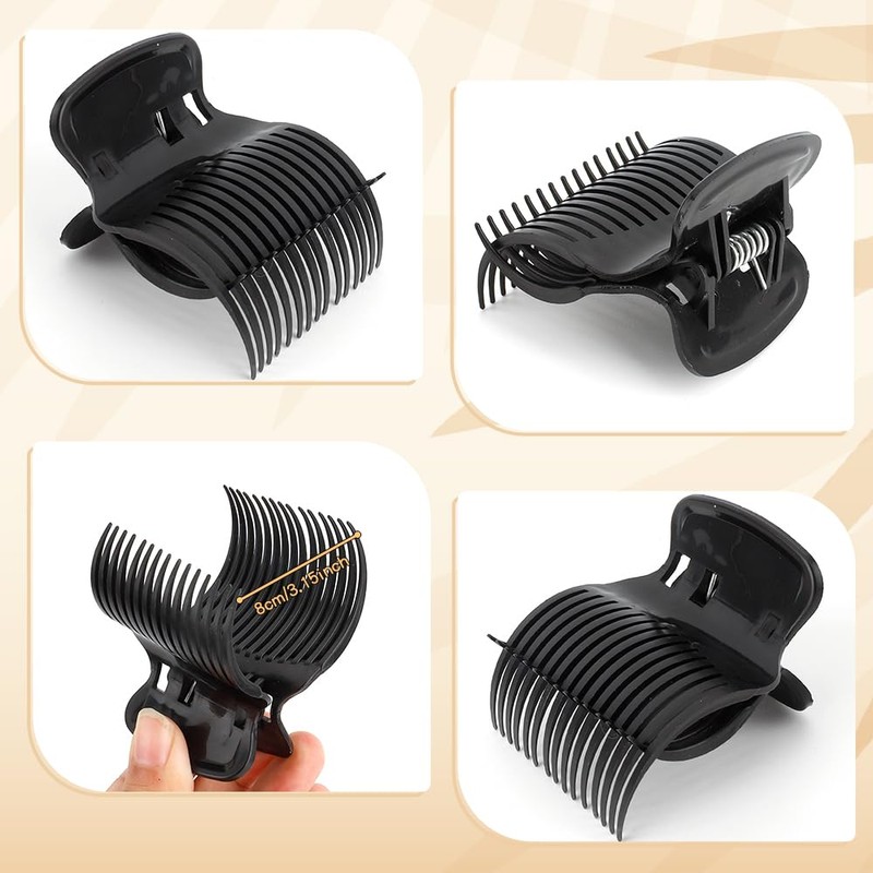 Lightweight Plastic Hair Curler Claw Clips, 12 Pcs Black