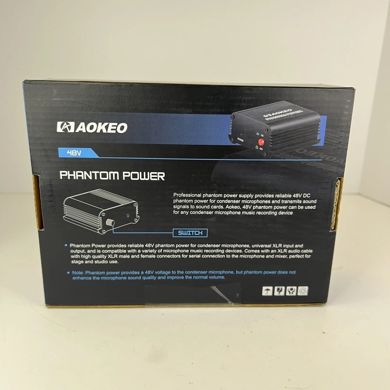 Aokeo 1-Channel 48V Phantom Power Supply with Adapter, Bonus +XLR