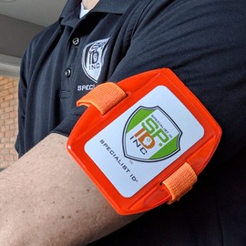 Heavy Duty Reflective Armband ID Badge Holder- Hi Visibility - Bright Orange with Adjustable Elastic and Hook & Loop Strap by Specialist ID