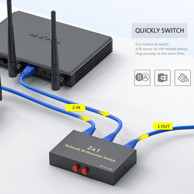 RJ45 Network Switch Selector 2x1 Ethernet RJ45 Network Switch Splitter