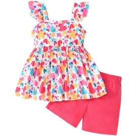 Popshion Girls Valentine's Day Outfit Toddler Girls Summer Clothes 2 Piece Set Heart Ruffle Sleeveless Shirt and Red Short Clothing Set Size 3t/6653