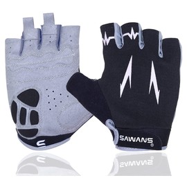 Cycling Gloves, Half Finger Mountain Road Bike Cycling Gloves Non-Slip Shock Absorbing Padded Breathable MTB Bicycle Cycling Gloves Sports Men Women (Black, S)