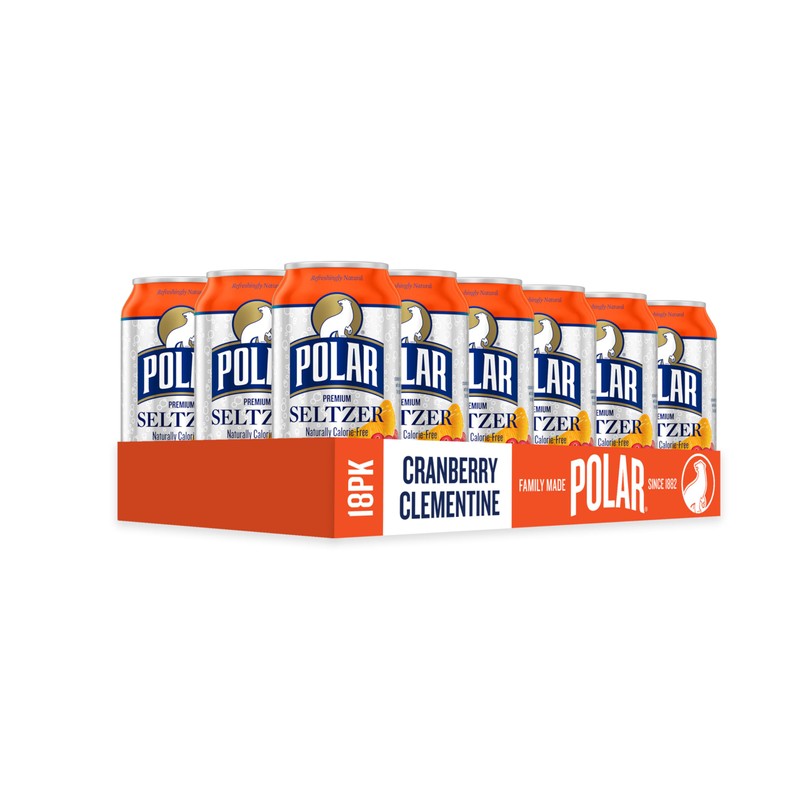 Polar Seltzer Water Cranberry Clementine, 12 fl oz cans, 18