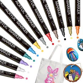 AQTQA 12 Pcs Color Dual Tip Acrylic Paint Pens Markers, Premium Acrylic Paint Pens for Wood, Canvas, Rock, Fabrics,Glass & Ceramic - DIY Art Supplies, Fast Drying Colorable Acrylic Brush Markers