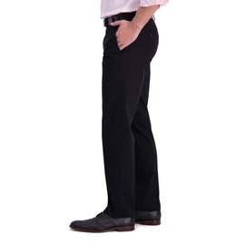 Haggar Men's Iron Free Premium Khaki Straight Fit Flat Front Flex Waist Casual Pant, Black, 42 x 32