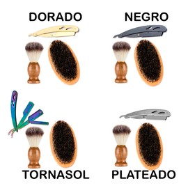 Kit 3pz Cuidado De Barba Cepillo Porta Navaja Brocha - Kit de aseo facial masculino. Tamaño pequeño, uso portátil, ayuda en el cuidado diario del vello facial - Porta Navajas, Brocha y Cepillo (Negro)