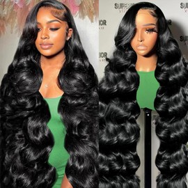 ANDRIA Glueless Wig Pre Plucked HD Lace frontal Wig for Black Women 13x4 Black Body Wave Lace front Wigs Synthetic Lace Front Wig With Baby Hair Loose Wave colored Wigs for Women Daliy Party Use