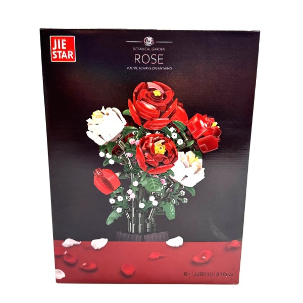 JIE STAR Botanical Garden Roses Bouquet Building Set w/ Vase