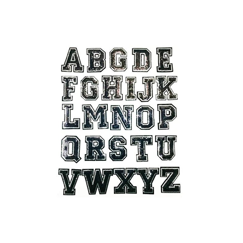 3" inch Black and Silver Sequin Letter A-Z Iron-on Patch