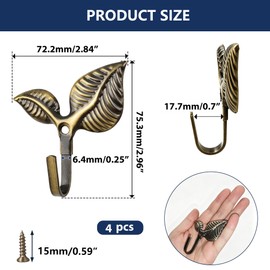 Coat Hooks 4 Pcs Heavy-Duty Vintage Leaf Cast Iron Wall Mounted Pegs