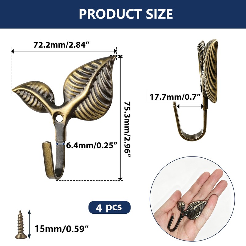 Coat Hooks 4 Pcs Heavy-Duty Vintage Leaf Cast Iron Wall