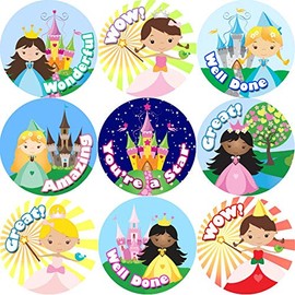 144 Princess Praise Words 30 mm Reward Stickers for School Teachers, Parents
