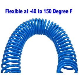 YOTOO Air Compressor Hose Polyurethane Recoil 5m Long 6mm ID x 9.5mm OD air Hose with Bend Restrictor, 1/4" Europe Quick Coupler and Plug, Blue