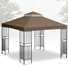 Mindsoft Mindsoft 10'x12' Gazebo Cover Canopy Replacement Top Double Tiered Outdoor Canopy Cover Waterproof Grill Patio BBQ Gazebo Roof for Garden Shelter Durable Roof(Coffee)