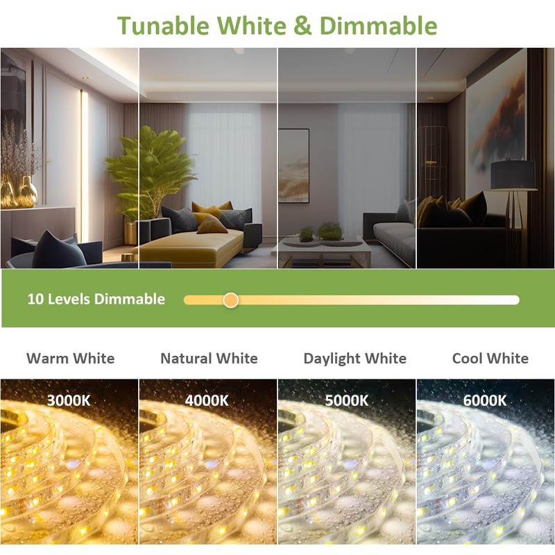 NOVOSTELLA 20ft Waterproof Tunable White LED Strip Lights, Dimmable Flexible