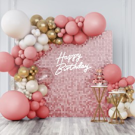 Shimmer Wall Backdrop Matte Pink Square Sequin Wall Panel Backdrop Decor for Wedding, Anniversary, Birthday, Party, 12 Panels