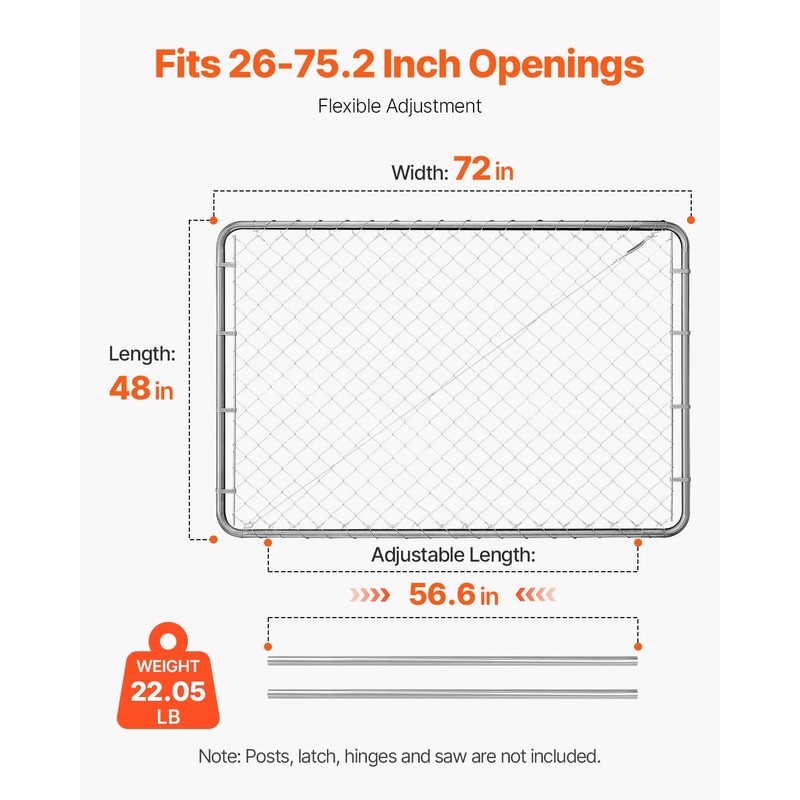 VEVOR Chain Link Fence Gate, 72 x 48 in, Adjustable