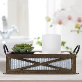 Autumn Alley Farmhouse Toilet Paper Basket for Back of Toilet - Rustic Toilet Paper Holder, Organizer - Tank Topper Basket Holder, Farmhouse Rustic Bathroom Decor, Brown