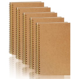 PALUDO Pack of 5 Notebook Lined A5 Spiral Notepad, Kraft Cover Notebooks Blank Page 100 Pages / 50 Sheets Sketch Pad, A5 Notepads Diary Writing Pad Drawing Pad for Travel School Office