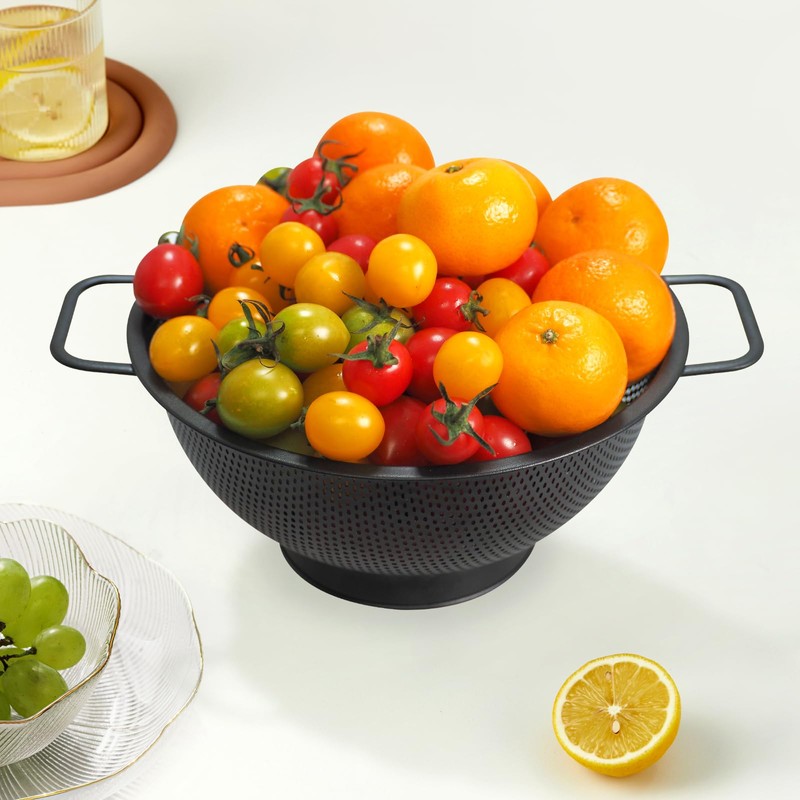 Black Colander for Kitchen, 3QT, Stainless Steel Pasta Strainer with