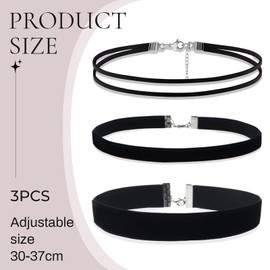Nayyana 3 Pieces Black Choker Necklace Set for Women, Black Velvet Choker Set, Multilayer Black Collar Necklaces, Classic Chokers for Women and Girls