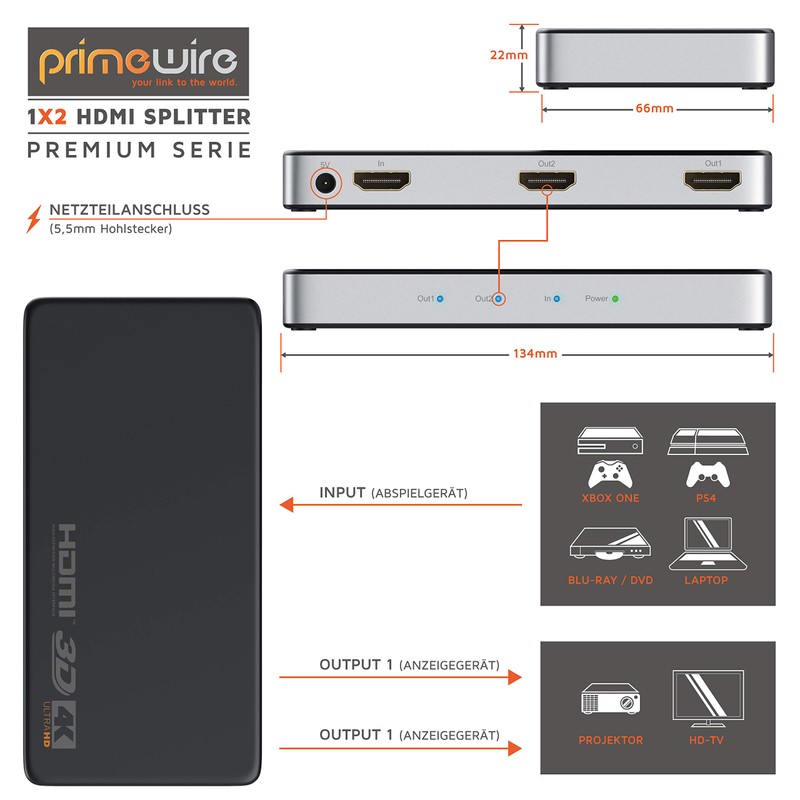 CSL - HDMI Splitter 4K UHD Satellite Splitter 2160p 4K