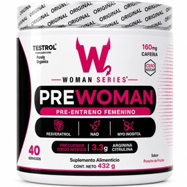 Pre Workout para Mujer PREWOMAN, Energía y Enfoque, Cero Azúcar, 160 mg de Cafeína, Ponche de Frutas, 40 Porciones, Purely Organics