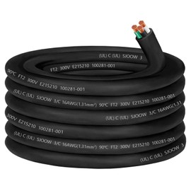 16/3 Wire 16 AWG SJOOW Cable Portable Power Cable,16 Gauge 300V SJOOW Cord Wire,16 AWG 3 Conductor Control Cord for Mini Split Air Conditioner HVAC/Heat Pump/Speaker Systems/Light/Trailer-50ft