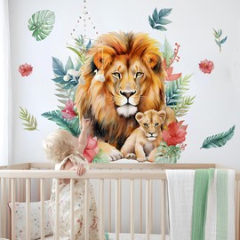 Runtoo Large Lion Wall Art Decal Watercolor Woodland Animal Wall Stickers for Nursery Kids Bedroom Home Decor