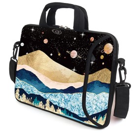 AMARY 15.4" 15.6" laptop sleeve adjustable shoulder strap with handle accessory pocket for men women (Mountains Galaxy)