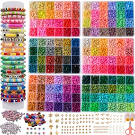 XMZCOLA Clay Beads Bracelet Making Kit, 144 Colors Flat Polymer Friendship Spacer Heishi Beads for Jewelry Making with Letter Beads and Elastic Strings, 2025 Crafts Christmas Gift (144 Colors)
