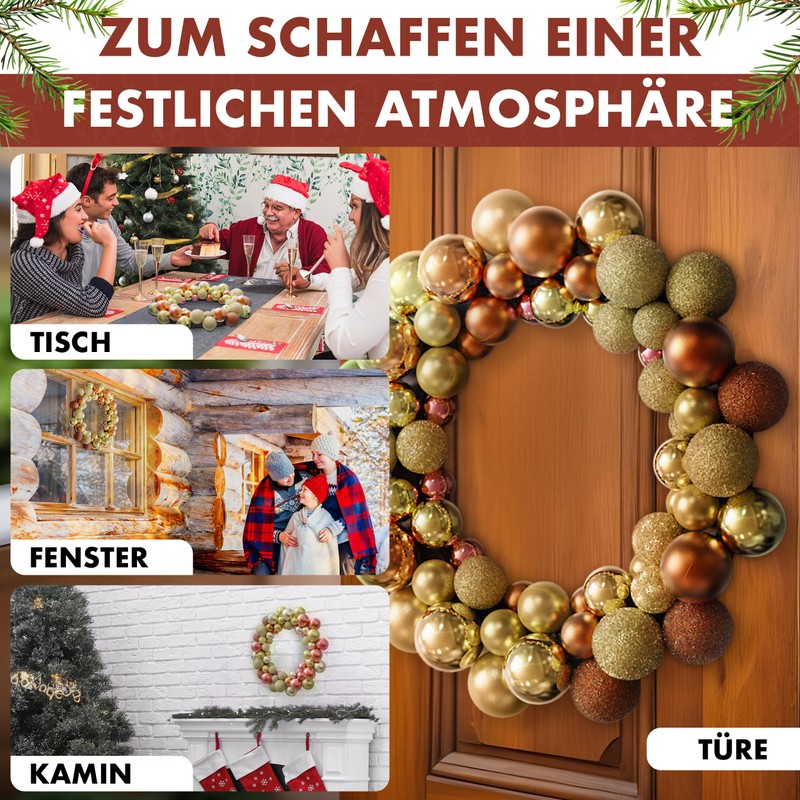 VALENTHERA Christmas Wreath with Christmas Tree Baubles – Advent Wreath