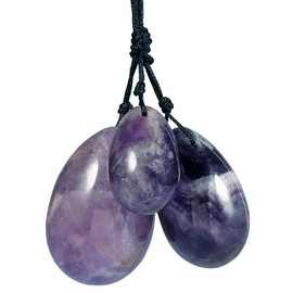 mookaitedecor Amethyst Crystal Yoni Eggs Set of 3,Drilled,with Unwaxed String,Massage Stone for Women Kegel Exercise Strengthen Pelvic Floor Muscles