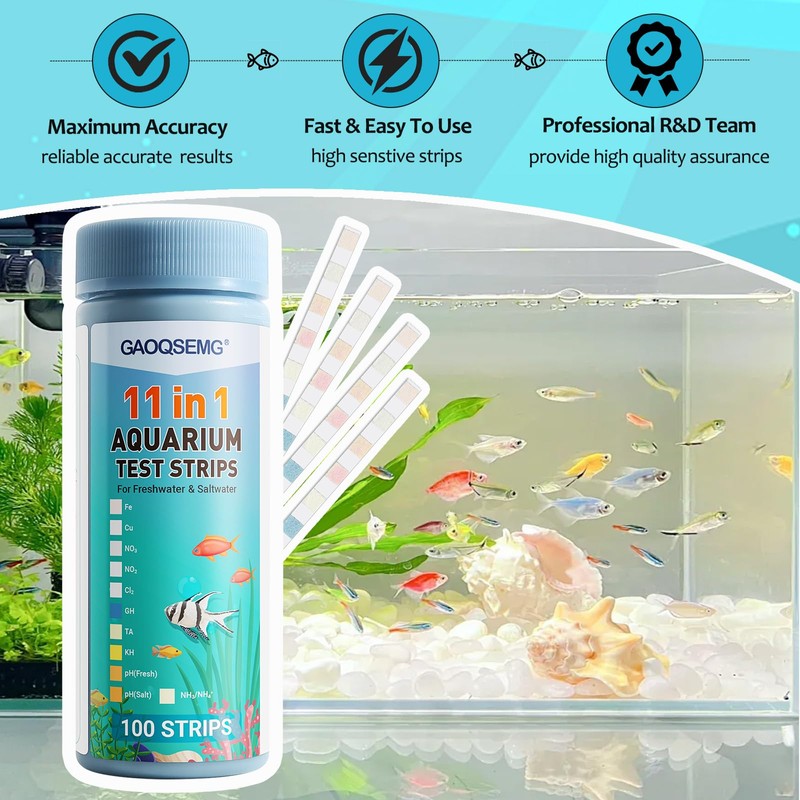 GAOQSEMG 11 in 1 Aquarium Test Strips,100 Counts Ammonia Aquarium