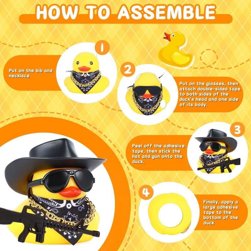 Jyeennar Rubber Duck Car Dashboard Decor - Black Cowboy Hat,