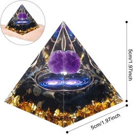 Orgone Pyramid for Positive Energy, Amethyst Crystal Sphere Pyramid, Protection Crystals Energy Generator for Stress Reduce Healing Meditation Attract Wealth Lucky (Amethyst Galaxy)