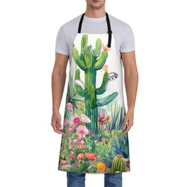 Bidesk Colorful Cactus Apron, Adjustable Kitchen Blooming Cacti & Vibrant Flowers Aprons with Pockets for Cooking BBQ Gardening, 28×33 IN, Holiday Gifts for Women Wife, for Chef Baking, Oxford Fabric