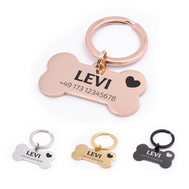 FELLSOCKE Hundemarke mit Gravur aus Edelstahl, Individuell gravierbar, Robuste Tiermarke, Dogtag Anhänger Hunde, Pferde, Katzen & Welpen (Roségoldfarben, 50x28 mm)