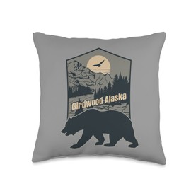 Girdwood Alaska Bear Throw Pillow, 16x16, Multicolor