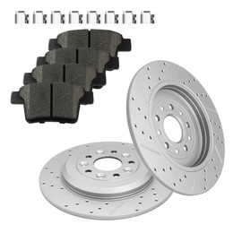 Fraxle Rear Drilled & Slotted Disc Brake Rotors and Ceramic Brake Pads kit for 2008-2009 Ford Taurus, Five Hundred, Freestyle, 2005-2007 Mercury Montego, Sable