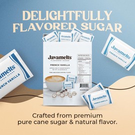 Javamelts French Vanilla Flavored Sugar Packets | Pure Cane Sugar for Baking, Coffee Syrup Substitute, Cocktails, Tea | Non GMO, Non Dairy, Gluten Free, Kosher | 200 Bulk Sugar Packets