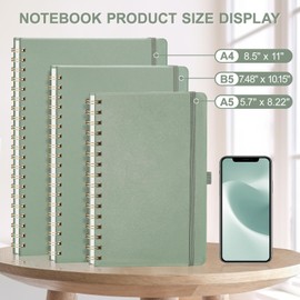 AHGXG Graph Paper Notebook - Spiral Notebook 8.5" x 11", A4 Large Hardcover Leather Journal Grid Notebook, 100 gsm Thick Graph Paper,Journals for School Writing Graphing Engineering Math, Sage Green