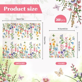 200Pcs Floral Paper Napkin Disposable Bathroom Napkins Guest Spring Flower Paper Napkins Decorative Wild Flower Hand Towels for Bathroom Wedding Birthday Party Baby Shower