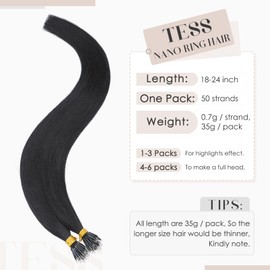 TESS Nano Beads Hair Extensions 100% SSS Grade Real Human Hair for Women UK #01 Jet Black 14 Inch 35g (Nano Rings Tip Included)