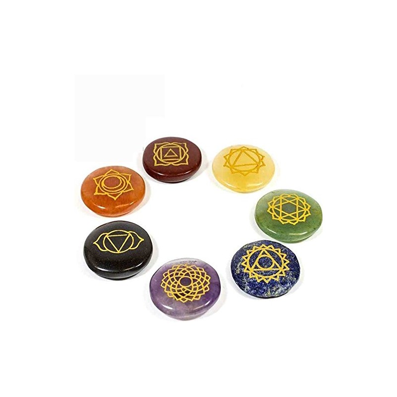 7 Chakra symbol Reiki Stone crystals set in an embroidered