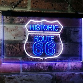 Route 66 Historic US The Mother Road Deocration Dual Color LED Neon Sign White & Blue 12" x 8.5" st6s32-i2371-wb