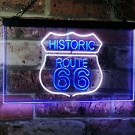 Route 66 Historic US The Mother Road Deocration Dual Color LED Neon Sign White & Blue 12" x 8.5" st6s32-i2371-wb