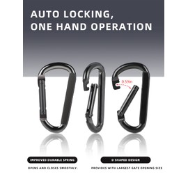 DELSWIN Heavy Duty Caribeaner Carabiner Clip - 900lbs, 3" Caribeener Clips D Shaped Spring Hooks for Hammocks, Camping, Hiking, Dog Leash, Keychains, Outdoors and Gym, Black, 6 PCS