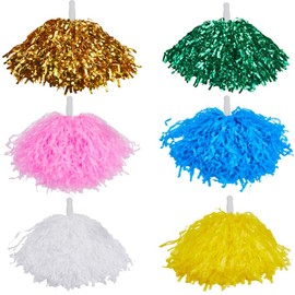 CREATCABIN Pack of 12 Cheerleading Pom Poms Cheerleading Hand Flowers Cheer Pom Poms with Baton Handle Cheerleading Pompoms Metal Foil Cheerleading Squad Temperamental Funny Pom Poms for Parties
